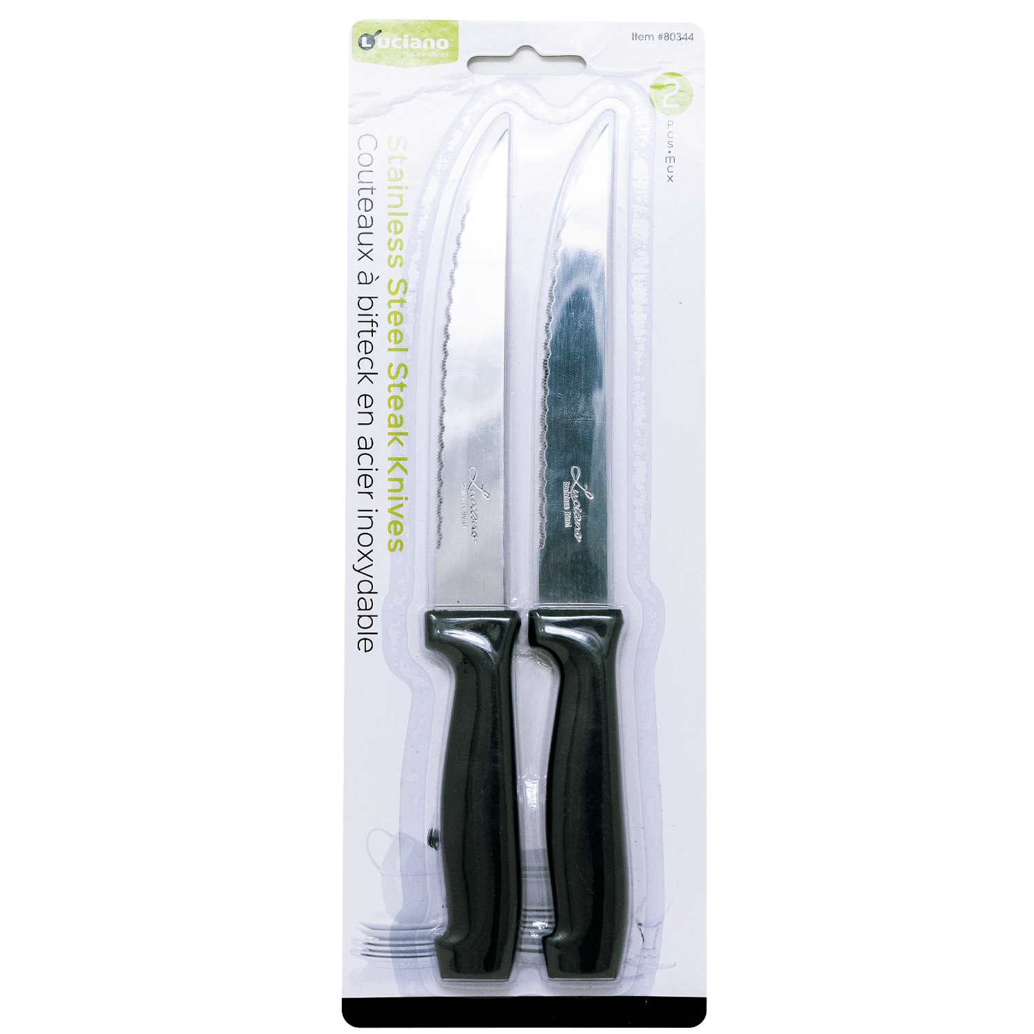 Luciano Cuchillo para bistec carnes de 8.5 "S / S, 2 piezas, mango de plástico
