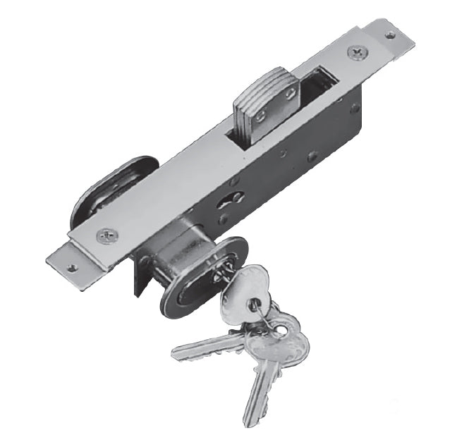 Cerradura de paleta para perfil angosto, con placa aluminio, doble cilindro ovalado con 3 llaves. Co