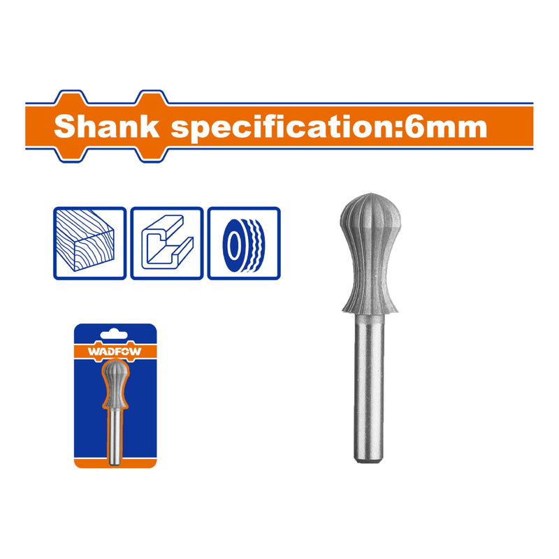 Fresa Lima Rotativa Redonda.GCr15. Vástago:6mm. Cabeza:13mm. Para motortool.