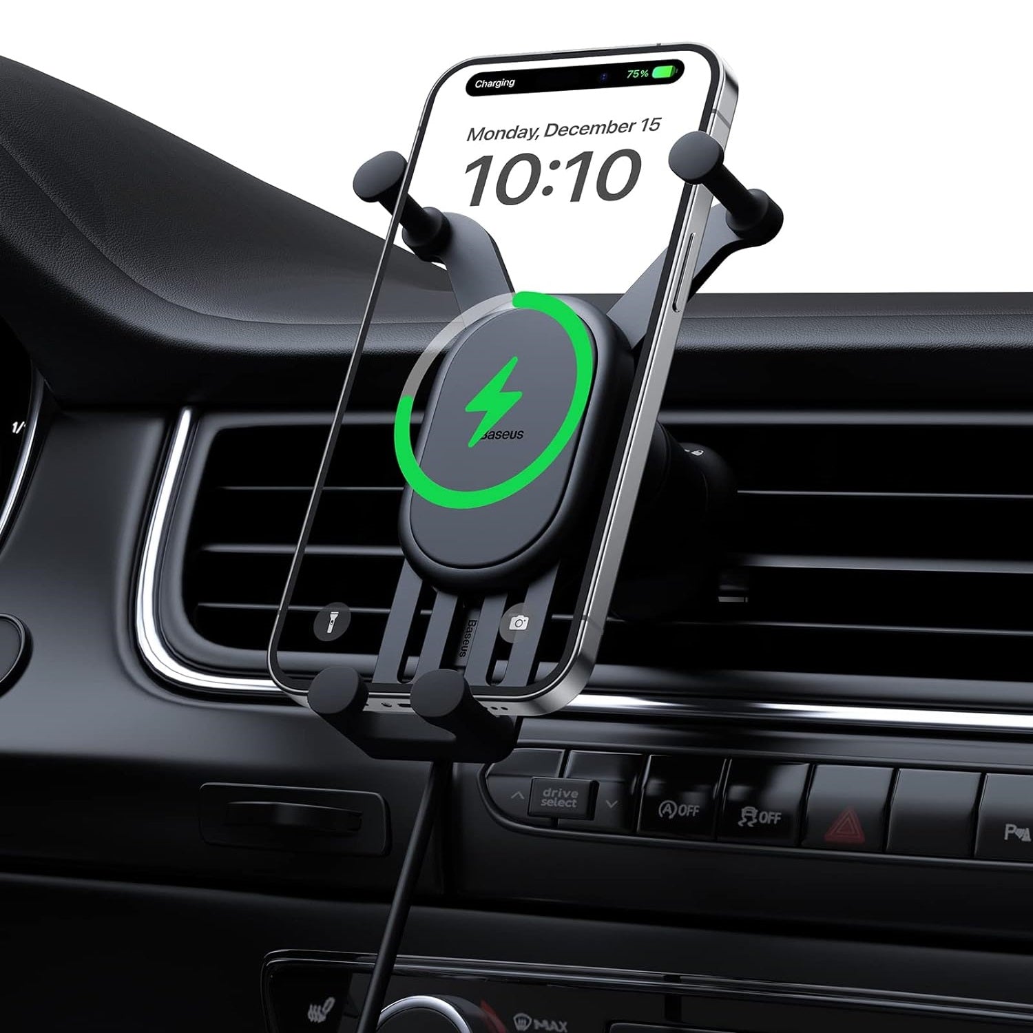 Cargador inalámbrico para automóvil, carga automática, ventilación de aire ajustable
