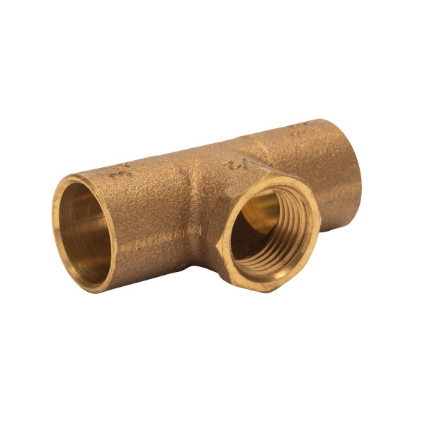 Conector T de cobre de 3/4" x 3/4" x 1/2" con entrada hembra