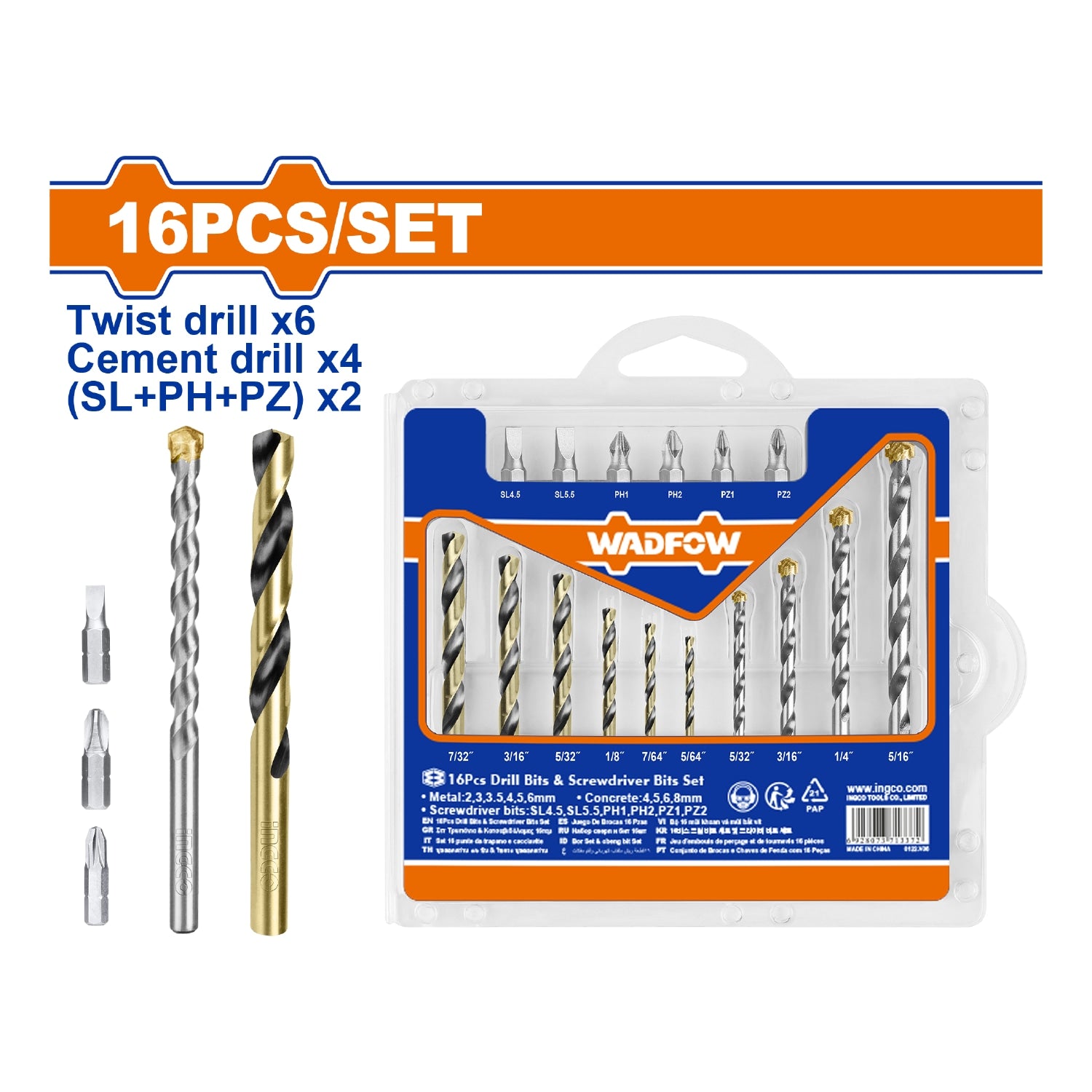 Brocas para Taladro HSS y Puntas de Destornillador de 25mm Surtidas. Set de 16 Piezas.