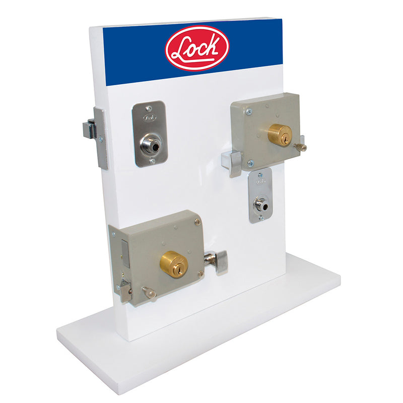 Exhibidor con cerrraduras de sobreponer y de barra Lock