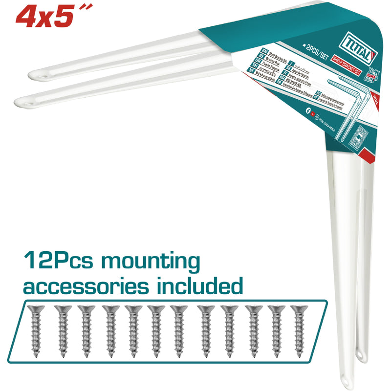 Soportes de Repisas 4x5" Esp. 1mm. 6 puntos de fijación. Cap. 20Kg (por par). Set de 2 piezas. Pie de amigo escuadras