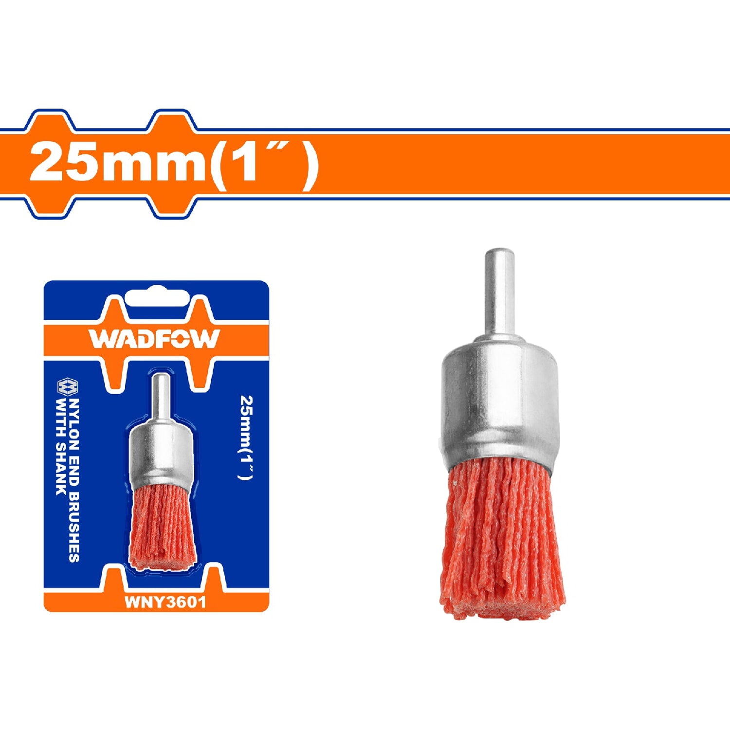 Cepillo de Nylon cilíndrico vástago 25mm. Para Taladro. Longitud cable: 25mm. Ideal rugosidad.
