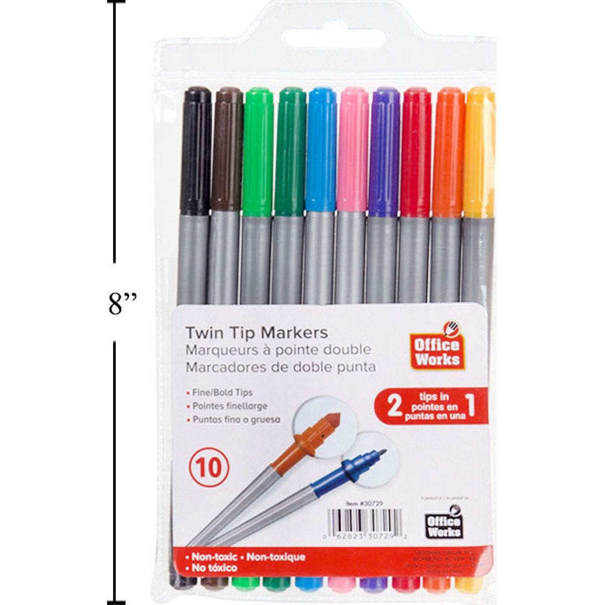 Marcadores de colores de punta doble de 10 piezas, bolsa de pvc