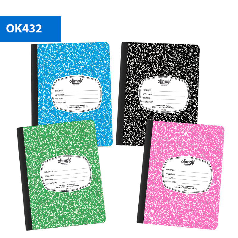 Cuaderno cosido rayado, colores surtidos, marca Ofimak