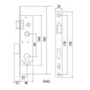 Cerradura perfil angosto de pestillo doble manija.color silver. Backset 23 mm; 14x38x146 mm. C-C 66