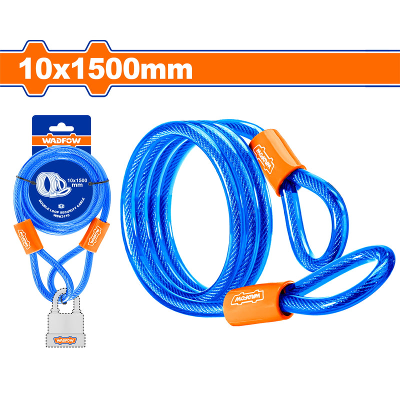 Cable cadena de Seguridad de doble lazo 10x1500mm. Recubierto de PVC trenzado. Ideal para bicicletas.