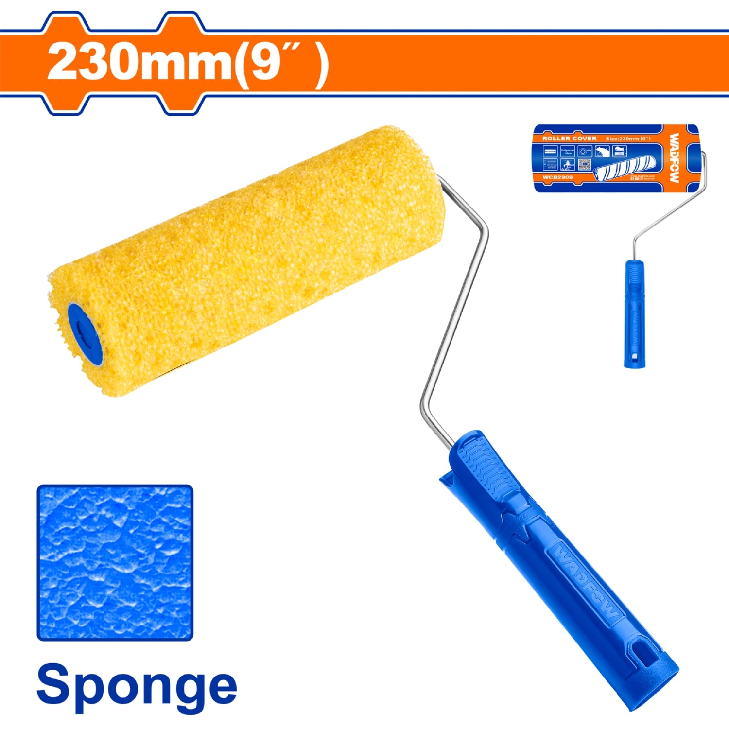 Rodillo pintura de Esponja 9"  Mango plástico de 5.3mm. Ideal para paredes, pisos.