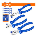 Alicates variados de 6" (Combinados, Corte Diagonal, Punta Larga) Pulido. Set de 3 Piezas.