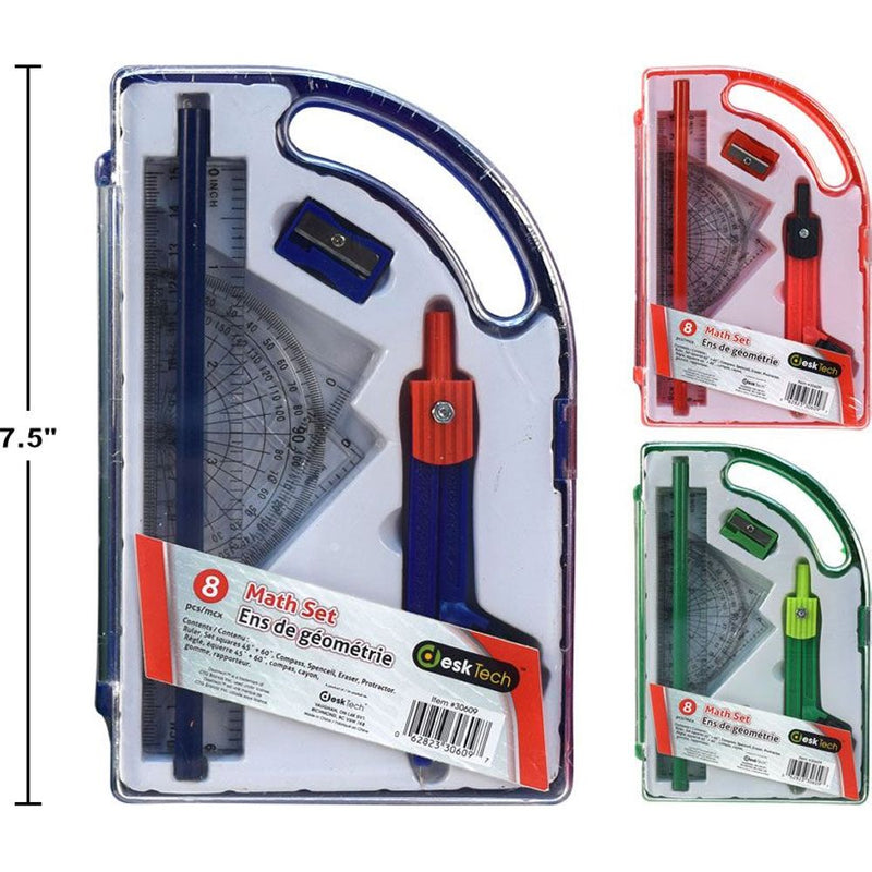 Juego matemáticas compas y escuadras  8 pza (1pza) (colores variados al azar)