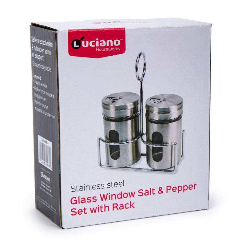 Juego de sal y pimienta Luciano S / S, ventana de vidrio, con rejilla