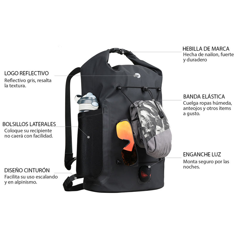 Bolso dry bag 100% impermeable 25L Gris Rhinowalk