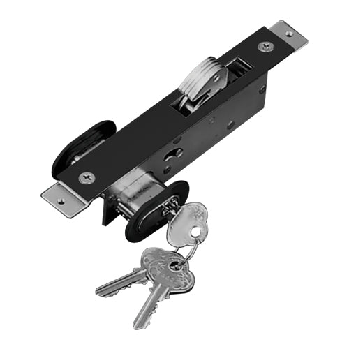 Cerradura de gancho para perfil angosto, con placa aluminio, doble cilindro ovalado con 3 llaves . C