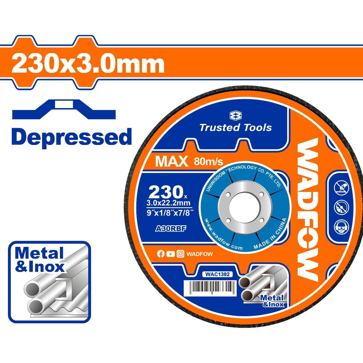 Disco Corte de Metal y Acero Inoxidable 230x3.0mm. Concavo.
