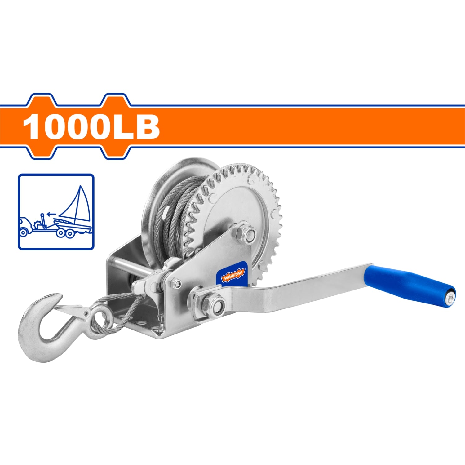Winche manual de 1000 Lbs. 4.8mm x 8m. Mango antideslizante. Zincado. Ideal para remolcar. Tecle cabrestante winche tirador
