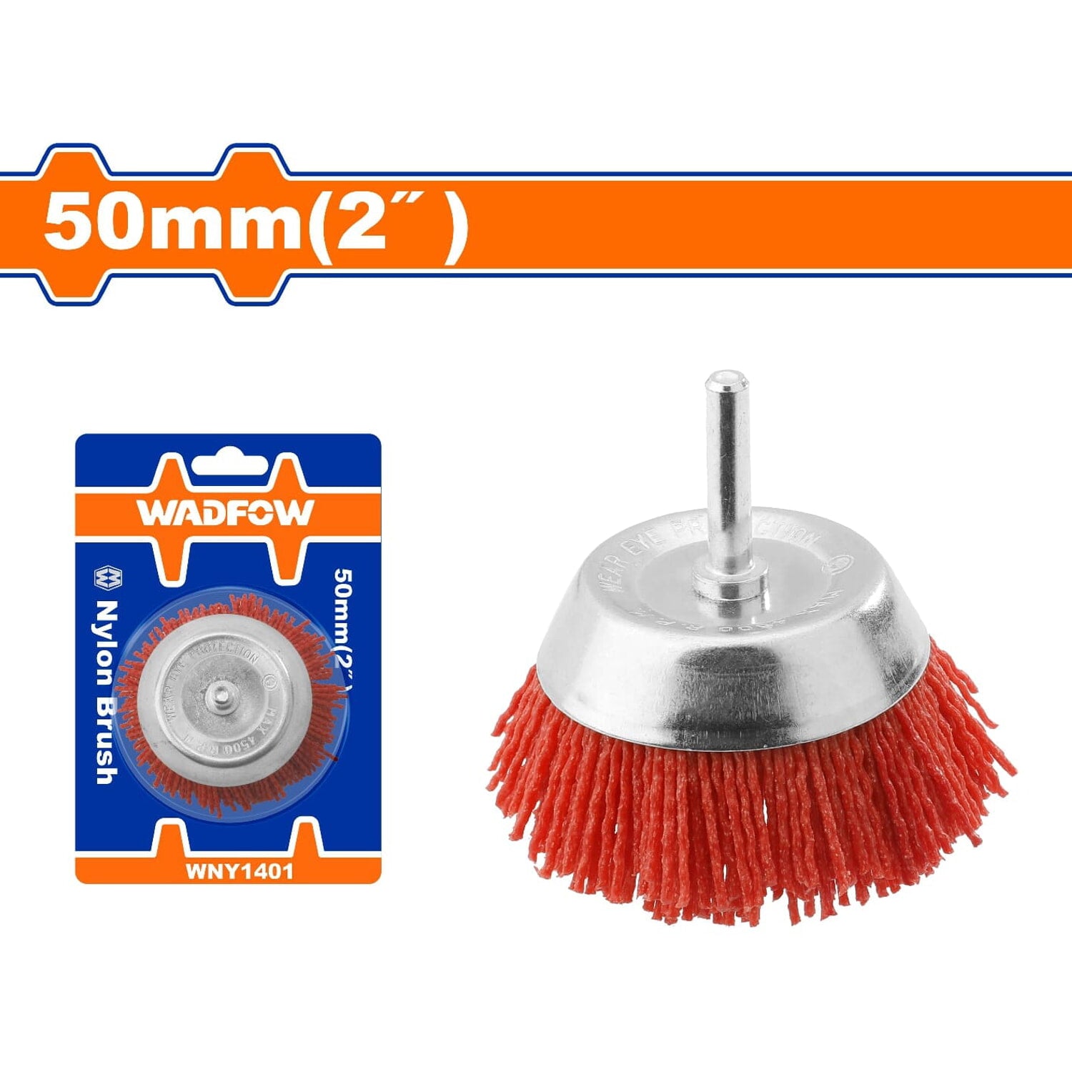 Cepillo de Nylon copa circular para taladro con vástago de 50mm. Long. Cable: 17mm.