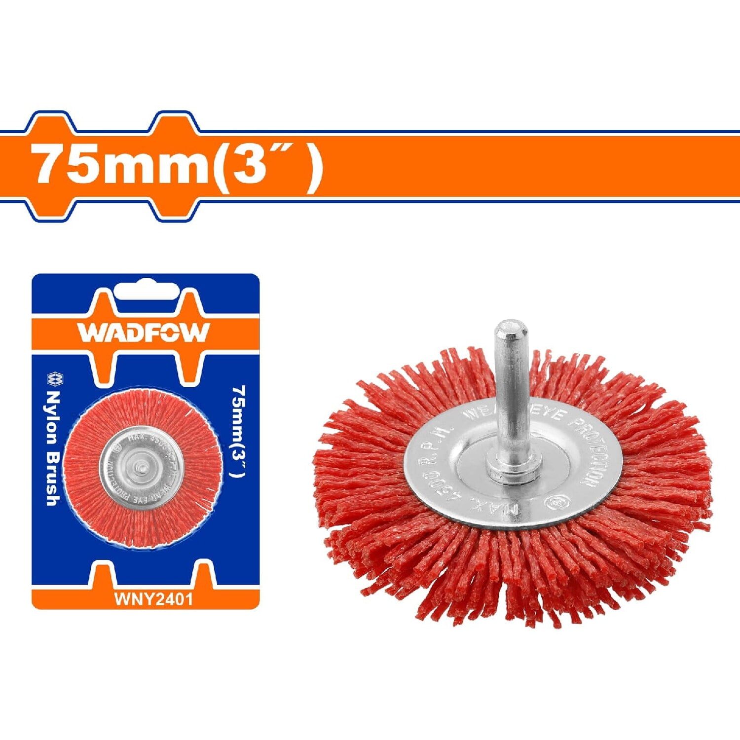 Cepillo de Nylon copa circular para taladro con vástago de 75mm. Long. Cable:10mm