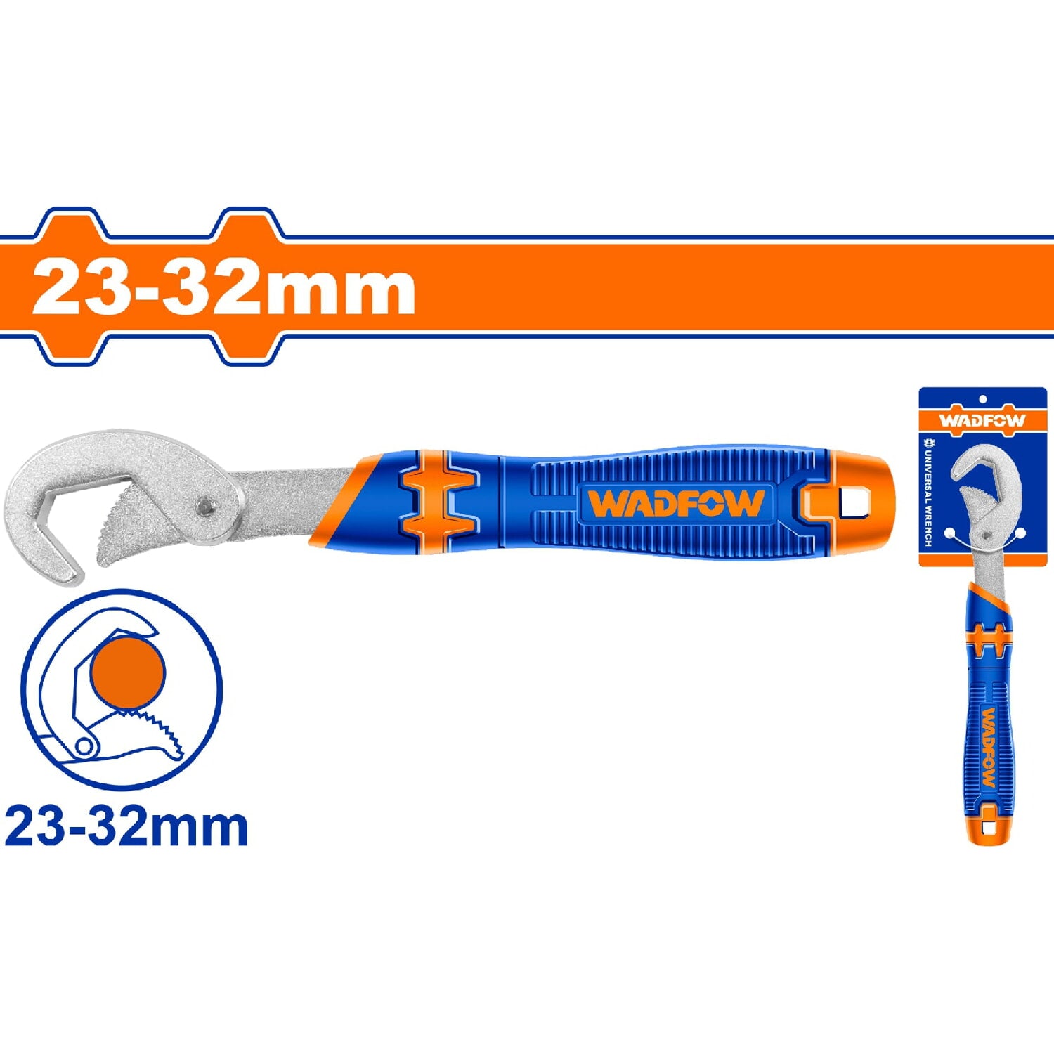 Llave inglesa pico de loro 23-32mm. Cromado. Tratamiento térmico. Un solo extremo abierto.