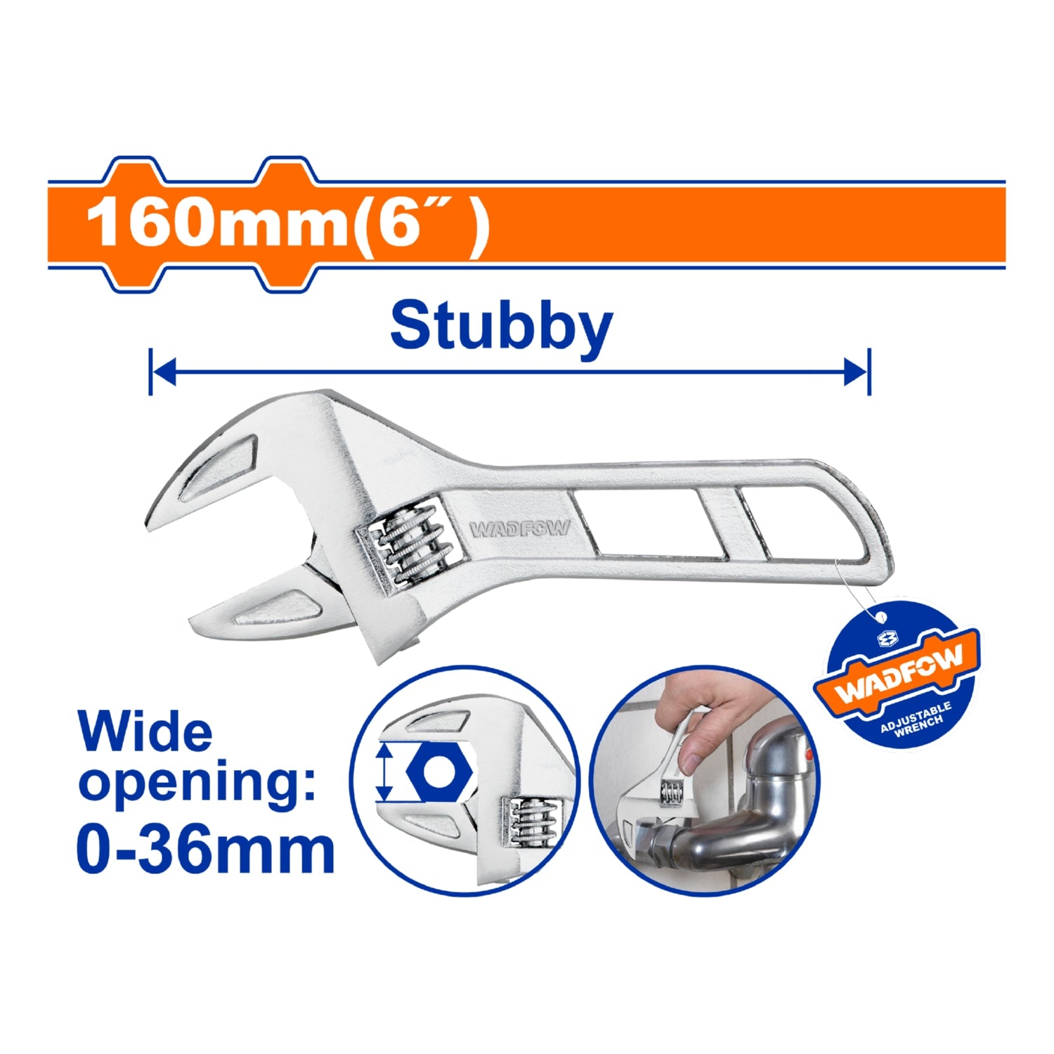 Llave Inglesa Ajustable de 6" apertura: 0-36mm. Cromado. Térmico.