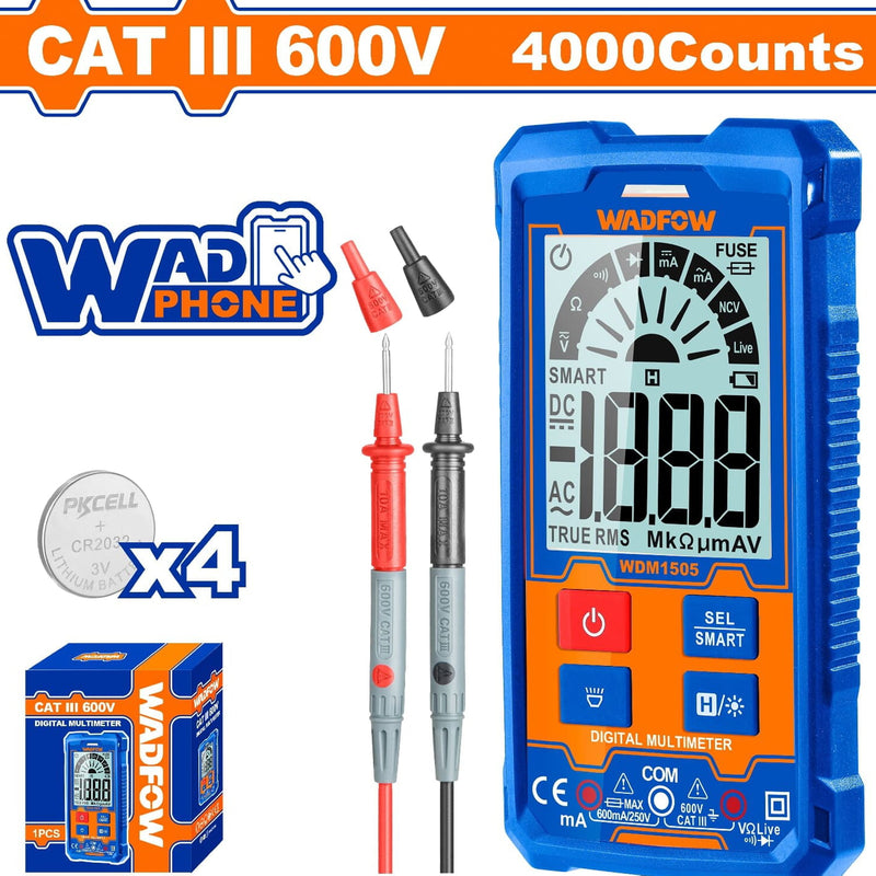 Multímetro Digital 2000 dígitos. CATIII 600V. Función inteligente. Rango automático.