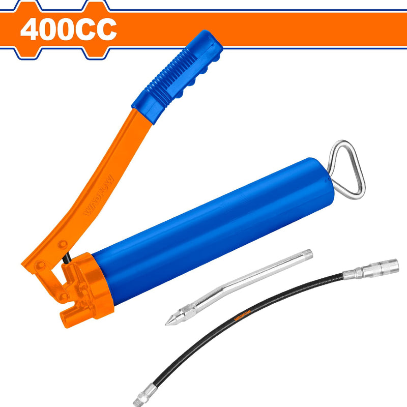 Pistola de Engrase 400cc  Presión:4500-7000 psi. Incluye: 1 manguera y 1 pico metálico.