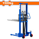 Montacargas Apilador jack pallet manual carretilla elevadora Manual 1500Kg. Alt. Min\Max: 85mm-1600mm. Con pedal y protección para los pies.