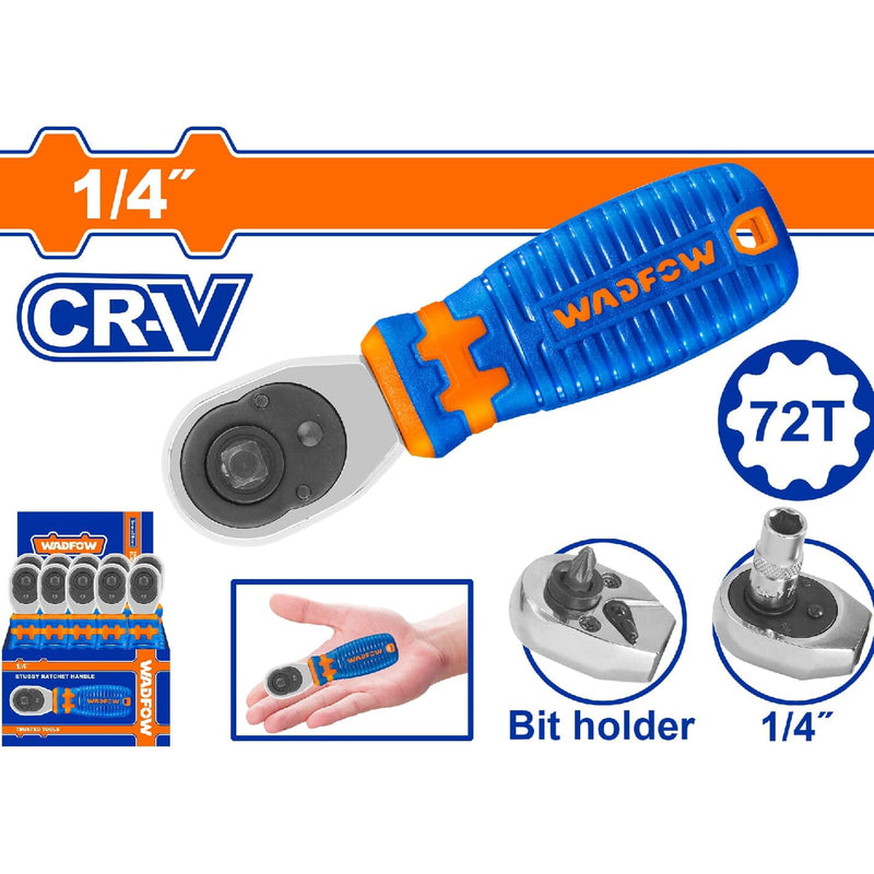 Ratchet de mango redondo 1/4". CR-V. 72 dientes. Long.110mm. Cabezal doble unidad.