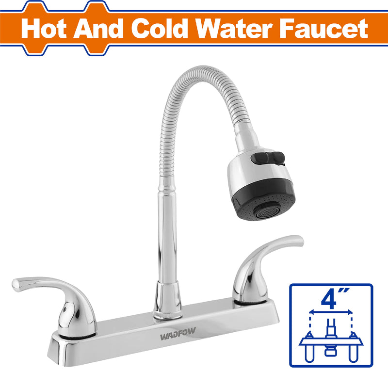 Llave de fregador de 4" con cuello alto flexible. Con modo agua fría y caliente. Material: ABS