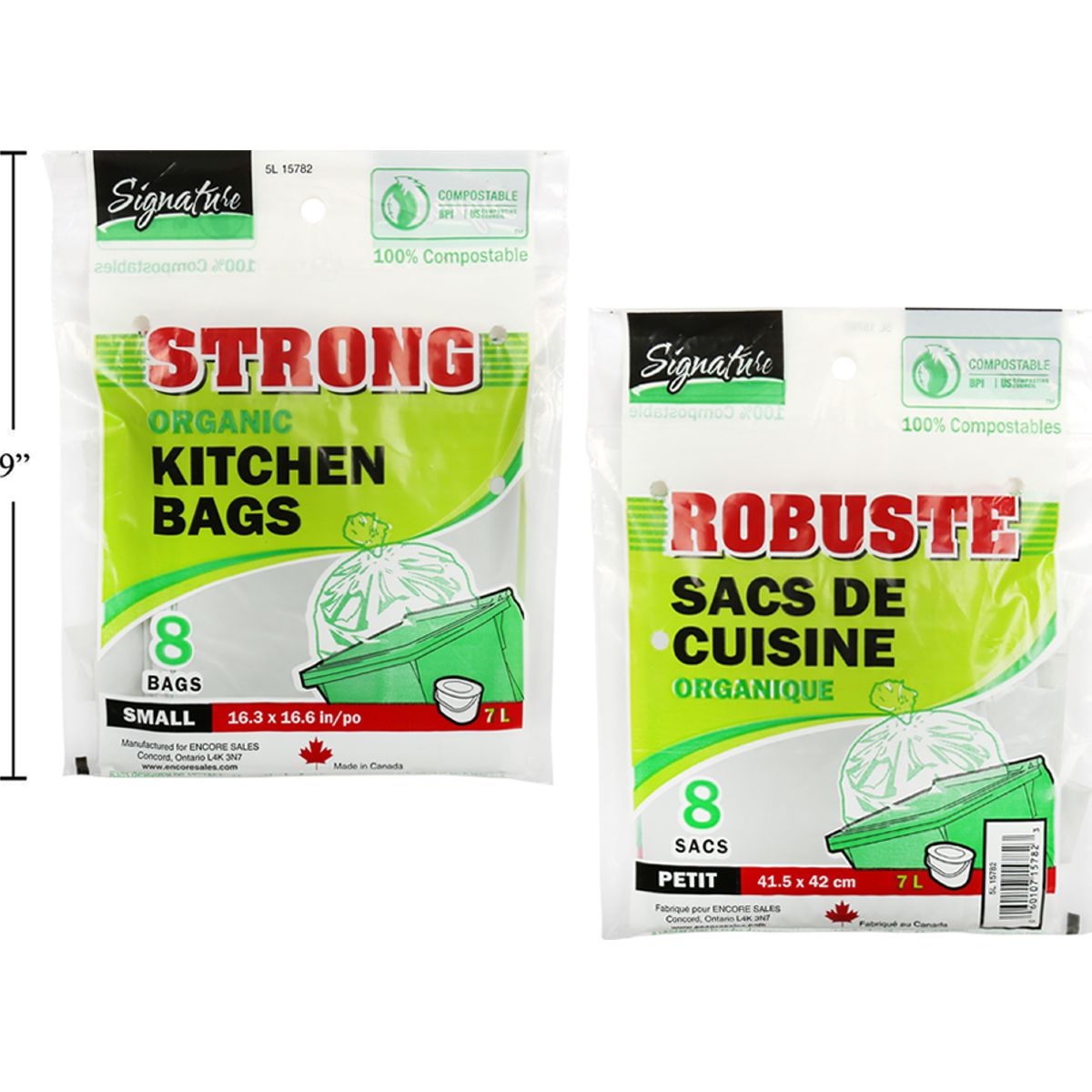 Bolsas de cocina pequeñas compostables de 16.3 x 16.6 ", 8 piezas
