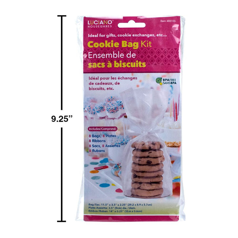 Juego de bolsas para galletas Luciano de 24 pzs, 8 bolsas + 8 platos + 8 cintas, inserto col. (CS)