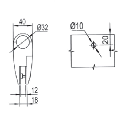 Conector tubo- Panel 12-19mm SS304  Satinado. para 1 1/4".