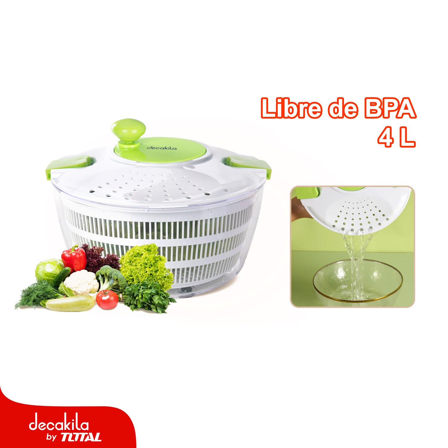 Centrifugador ENSALADAS Vegetales 4L Fácil de limpiar. Con manivela para escurrir. Escurridor Secador  Spinner
