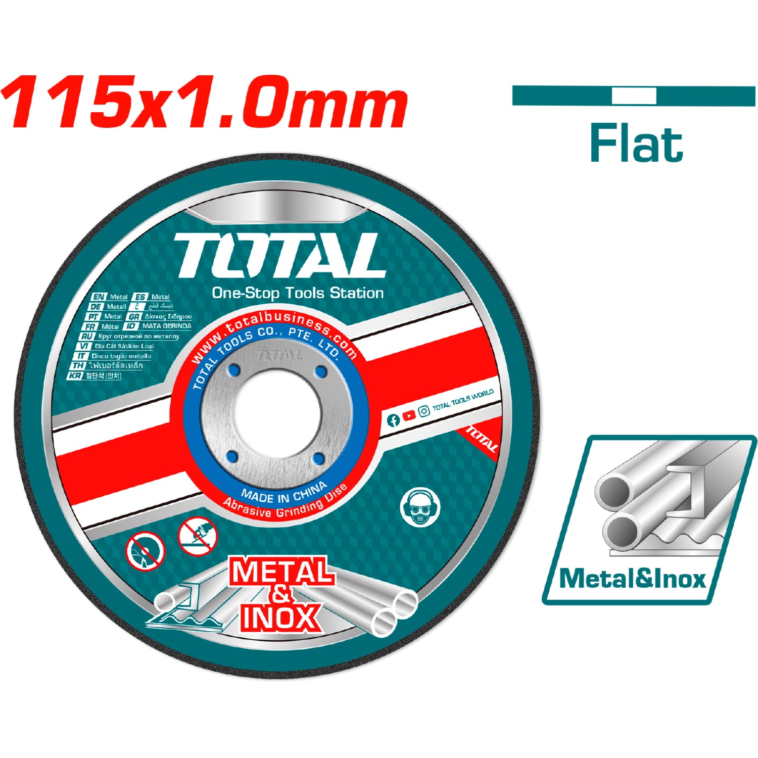 Disco Corte de Metal y Acero Inoxidable 4 1/2" 115x1.0mm Plano.