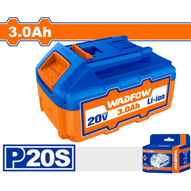 Batería de 20V wadfow. Litio 3.0 Ah. Indicador LED. Compatible con herramientas inalámbricas P20S
