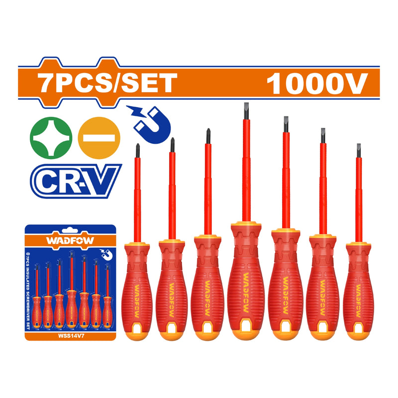 Destornilladores Aislados Punta Plana y Phillips. 7 piezas. Punta Magnética. 1000V. Mango cómodo. Insuladors para electricista