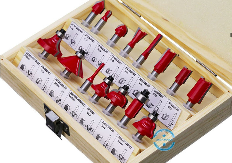 Juego de 15 pzas de puntas de router para madera, vastago de 1/4"
