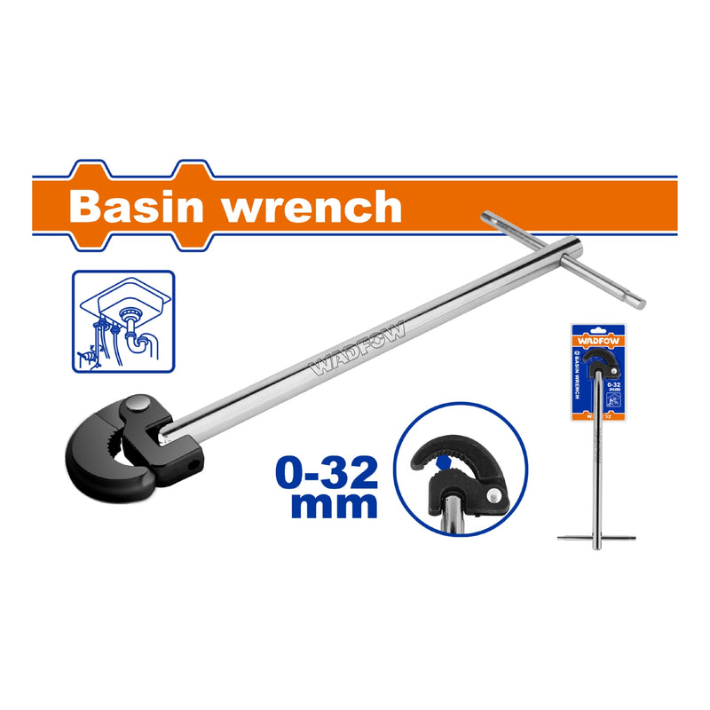 Llave telescópica para lavamanos 250mm/10". Ancho apertura:0-32mm. Mandíbula con resorte. Plomero plomria