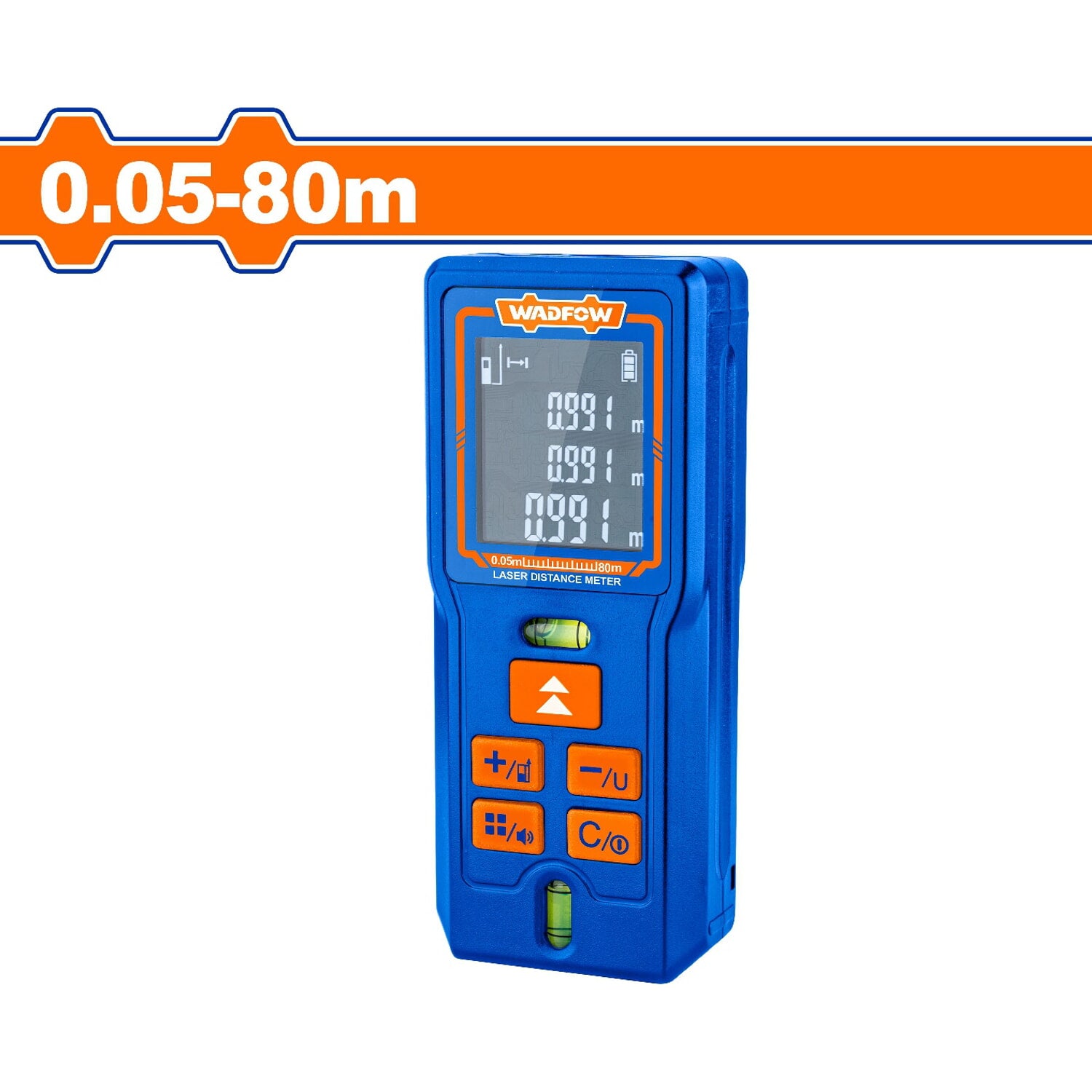 Medidor laser rango 0.05-80m. Precisión de medición: ±2.0mm. Con función de apagado.