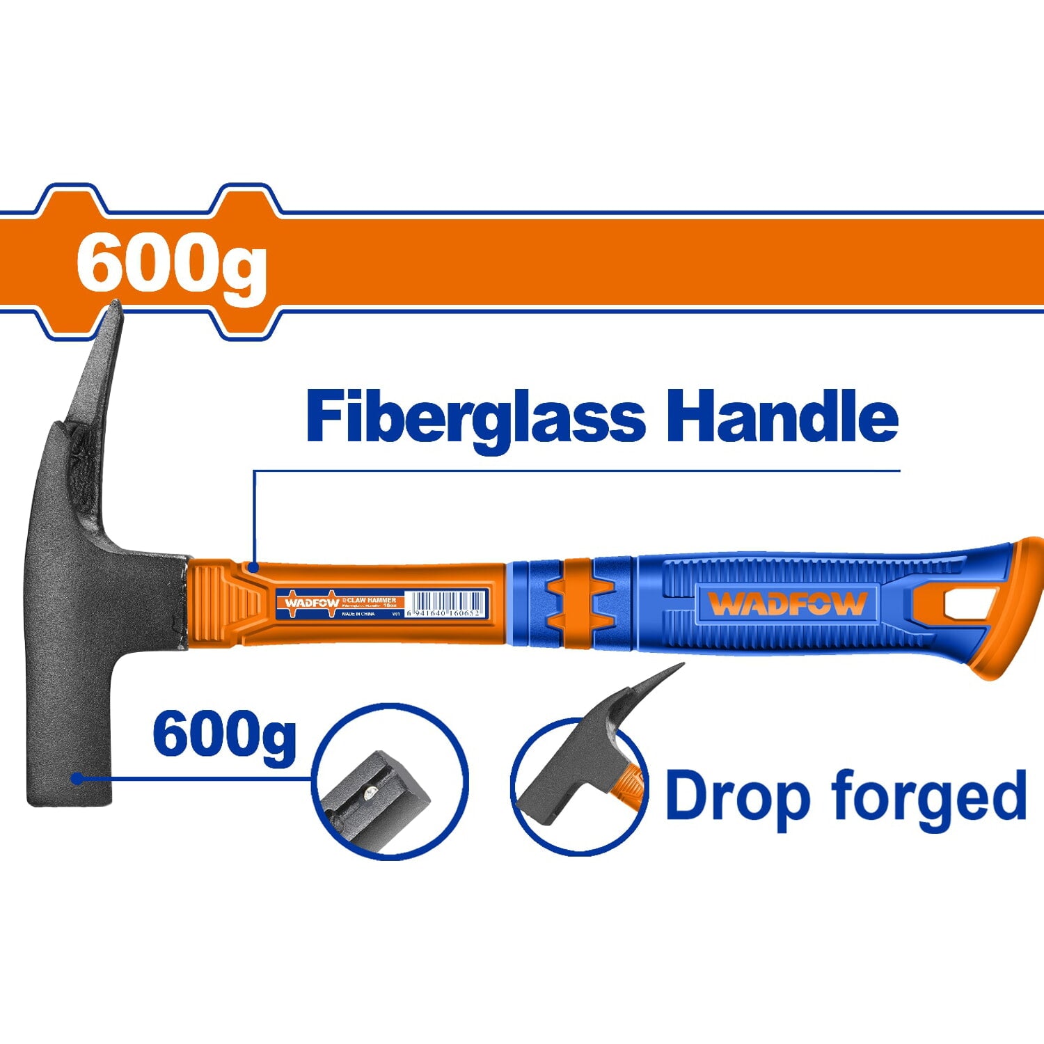 Martillo Para Techo 600g. Tratamiento térmico. Acero al carbono #45. Mango Fibra de Vidrio.