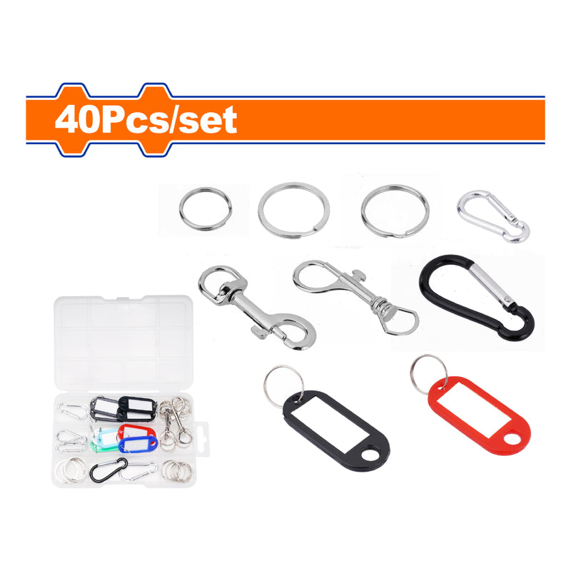 Etiqueta de llaves con nombre con juego de anillos, aros y eslabones. Set 40 piezas.