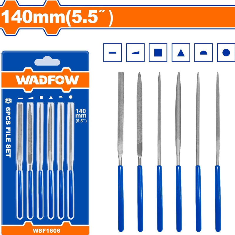 Limas delgadas 5.5" plana, redonda,media caña,cuadrada,triangular y cónica. Set 6 pzs.