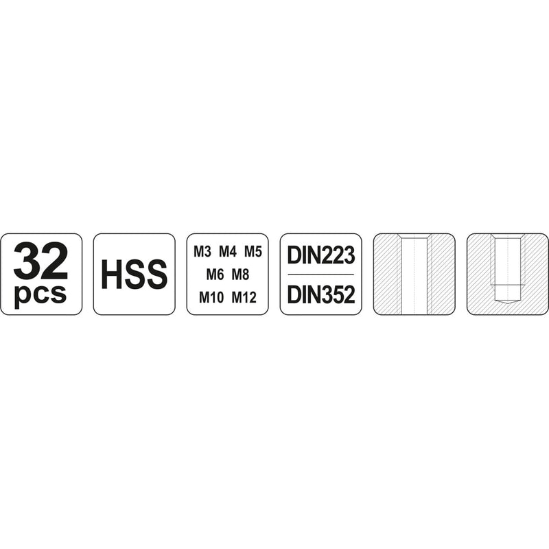 Juego de Machos y terrajas M3-M12 32PCS
