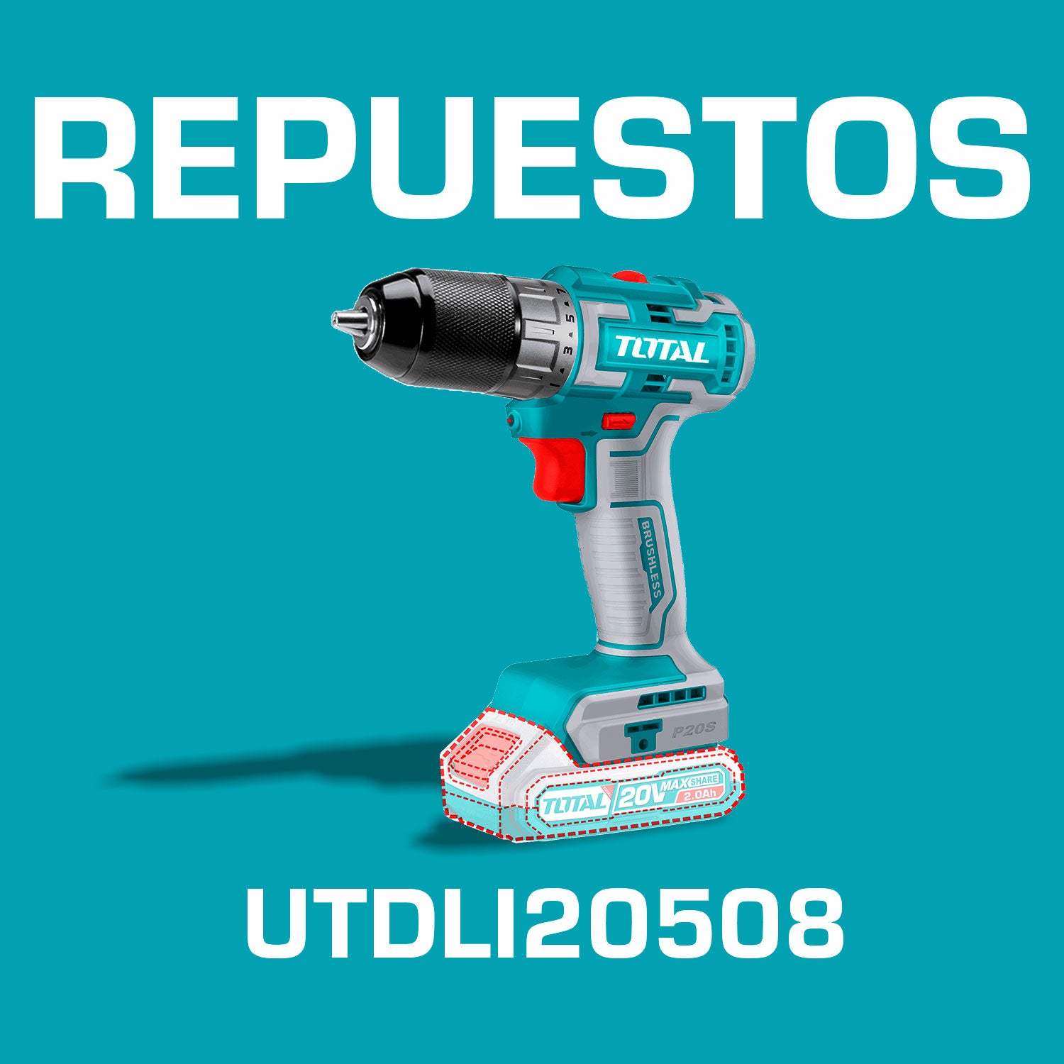 Repuestos Drill Inalámbrico 20V 3/8" 50Nm. Motor sin escobillas. Codigo UTDLI20508