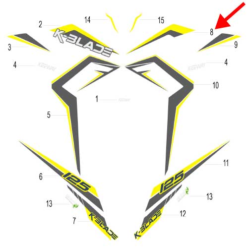 Calcomania izquierda del frontal (K-BLADE125)