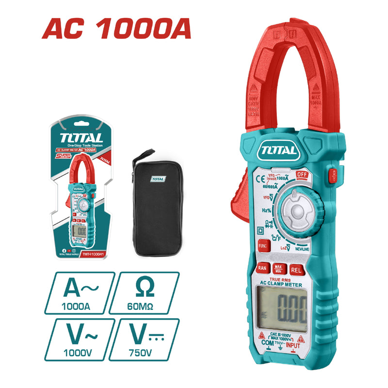 Medidor amperimetro AC Digital 1000Amp, 6000 cuentas.