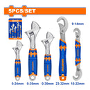 Llaves Ajustables Inglesas y Pico de Loro. Set de 5 piezas. Ancho de apertura variable.