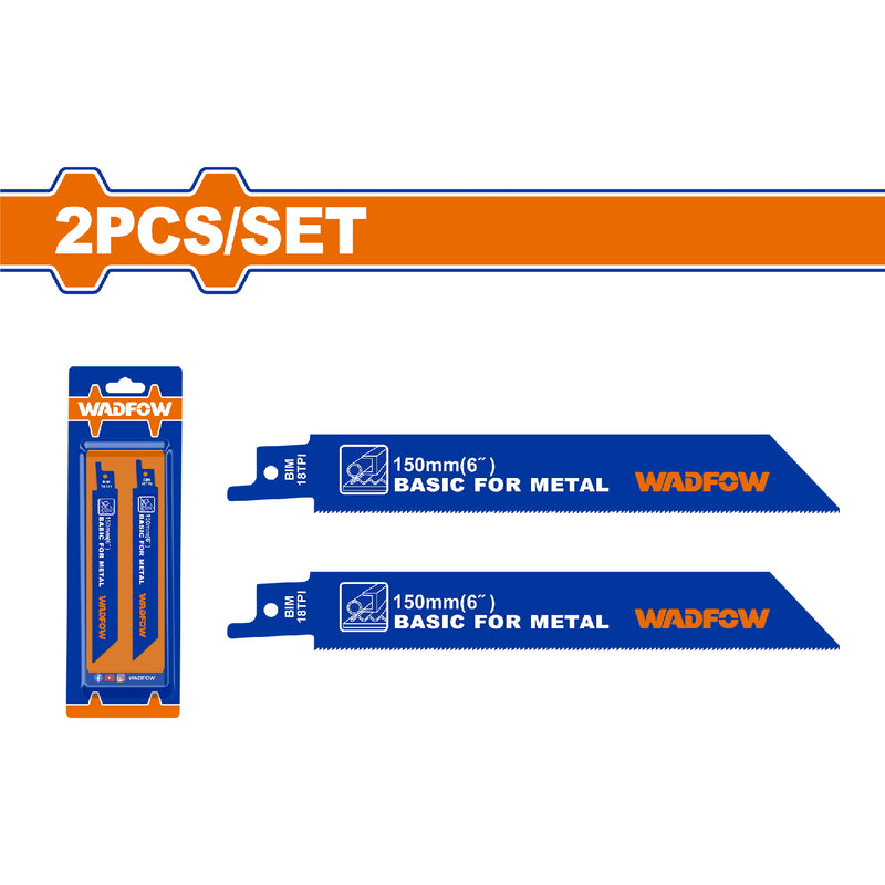 Hojas de sierra sable para metal. 150mm(6") 18TPI. Set de 2 piezas.