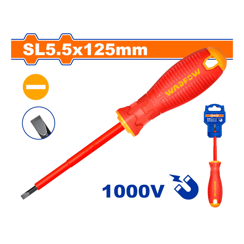 Destornillador aislado plano SL5.5x125mm. Punta Magnética. 1000V. Mango cómodo.